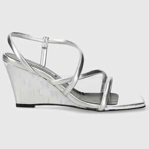 Karl Lagerfeld Rialto Silver Metallic Strap Wedge Italy Sandal